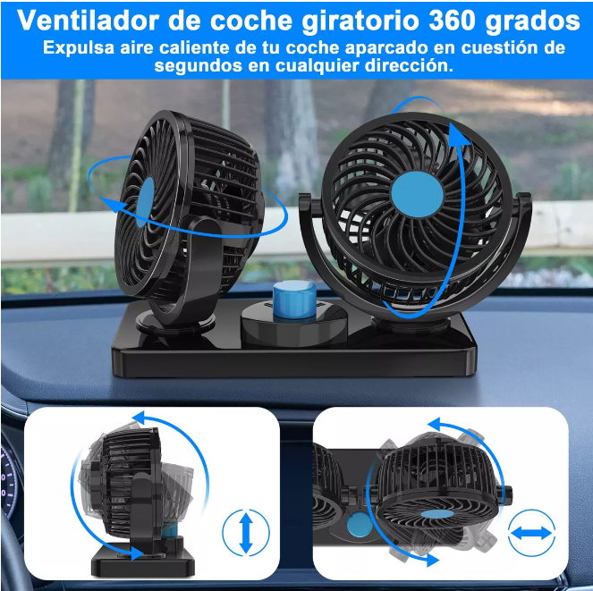 Ventilador Doble Portátil para Automóviles con 2 Velocidades Potentes