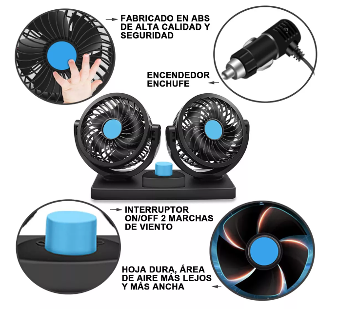 Ventilador Doble Portátil para Automóviles con 2 Velocidades Potentes