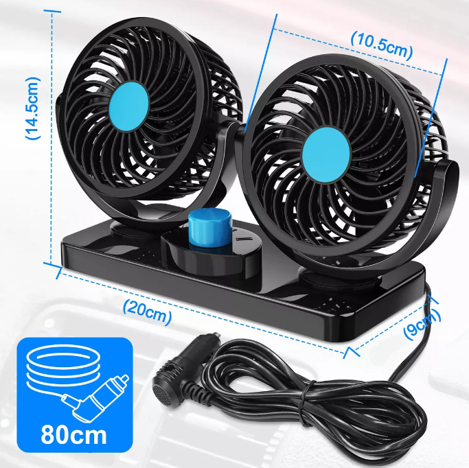 Ventilador Doble Portátil para Automóviles con 2 Velocidades Potentes